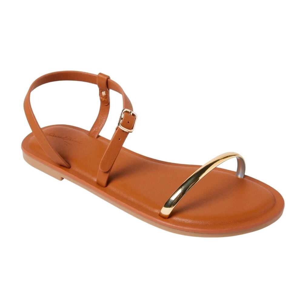 Universal Thread Mildred Faux Leather Ankle Strap Brown Flat Sandals Size 11
